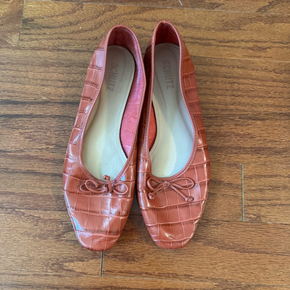 Schutz Arissa Crocodile Embossed Leather Ballet Flats Size 10